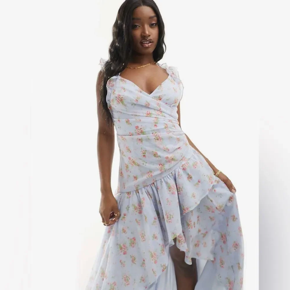 Abercrombie & Fitch Floral Asymmetric Ruffle Maxi Dress Size Small NWT Tiered